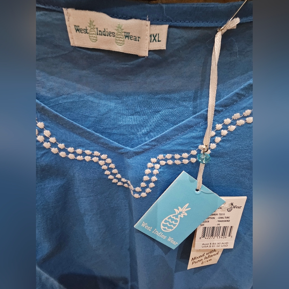 NWT West Indies Wear Women's Coral Cotton Embroidered Beach Tunic 1XL